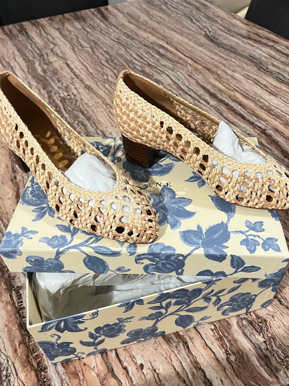 Sezane Anya Woven Beige Low Block Heel Pumps - Picture 7 of 10